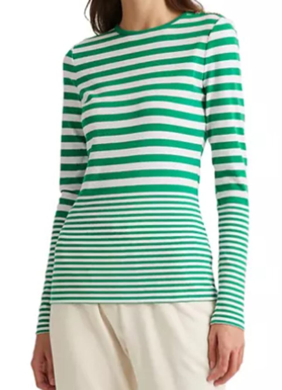 Lauren Ralph Lauren Women's White & Green Striped Cotton Shirt, Long Sleeve
